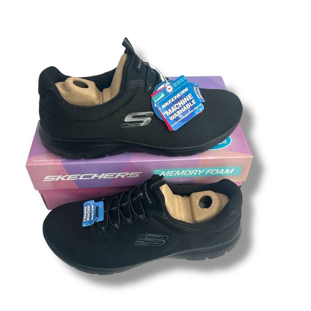 NEW Skechers Summits Slip Ins Walking Sneakers Black Size 8.5 Wide Fit Trainer - Picture 9 of 12